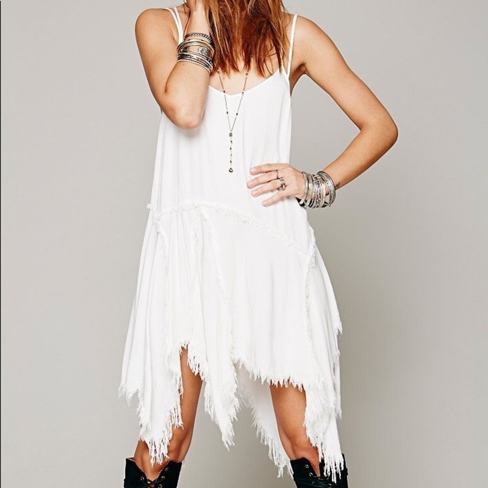 Free People tattered up shred slip dress in white